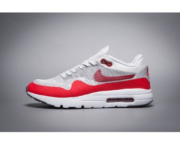 843384-101 Unisex Grau Weiß Rot Schuhe  Nike Air Max 1 Ultra Flyknit