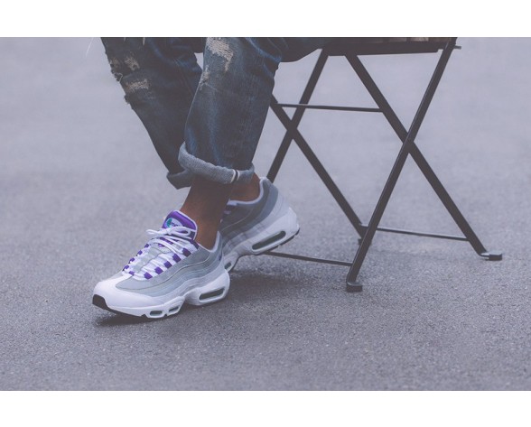 Weiß/Court Lila-Emerald Grün-Wolf Grau Nike Wmns Air Max 95 307960-101 Unisex Schuhe