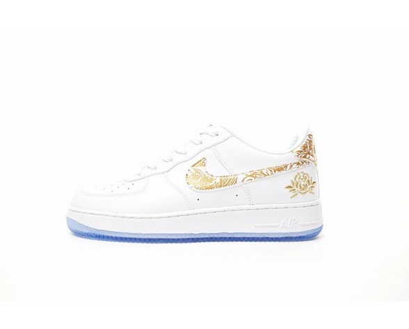 919729-992 Schuhe Nike Air Force 1 Low Premium Lunar New Year Id Unisex Peony Embroidery Weiß Gold