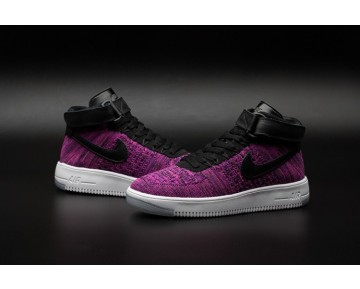 Schwarz Lila Schuhe Nike Air Force 1 Flyknit Damen