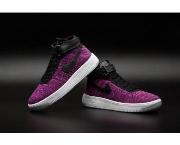 Schwarz Lila Schuhe Nike Air Force 1 Flyknit Damen